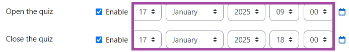 Screenshot of the time window settings (highlighted) within User overrides.