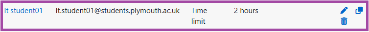 Screenshot of an user override (highlighted) within a ‘Quiz’ activity.