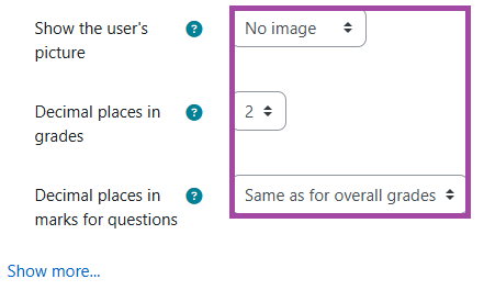 Screenshot of the ‘Appearance’ section (highlighted) within a DLE quiz settings.