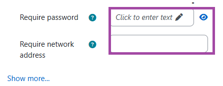 Screenshot of the ‘Extra restrictions on attempts’ section (highlighted) within a DLE quiz settings.