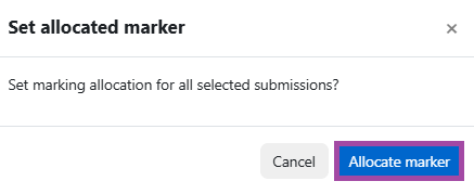 Screenshot of the confirmation message (highlighted) for marking allocation.