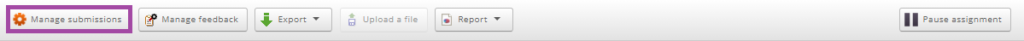 Screenshot of clicking on the ‘Manage submissions’ button (highlighted) in the sub-navigation bar in PebblePad (ATLAS).