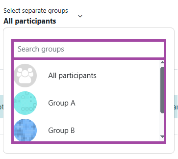 Screenshot of the ‘Select separate groups’ filter (highlighted).