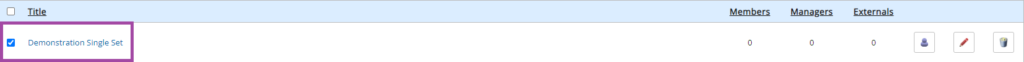 Screenshot of ticking the box next to a user (highlighted) under the dashboard of managing sets in a PebblePad (ATLAS) workspace.