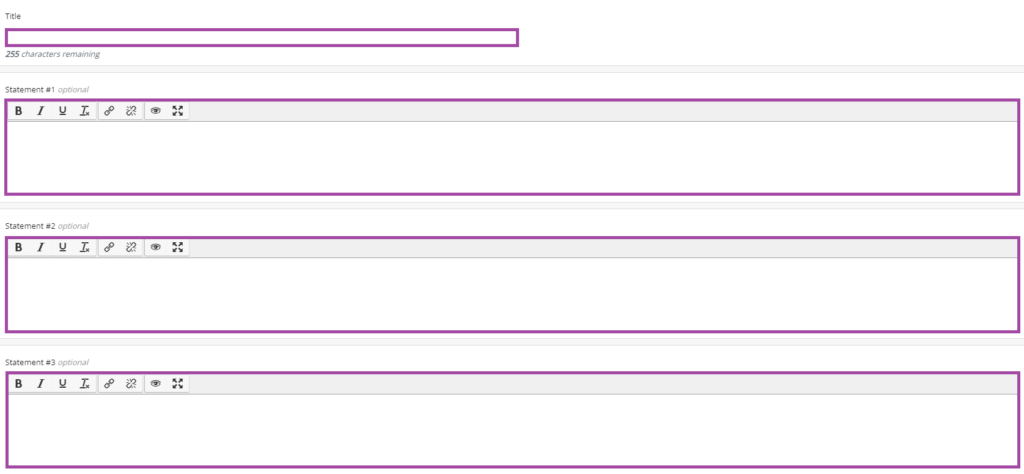 Screenshot of entering a title into the box (highlight) and adding statements (highlighted) to the collection under the ‘Feedback statements’ in a PebblePad (ATLAS) workspace.