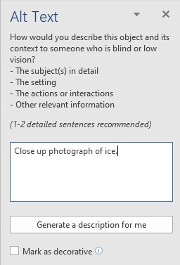 Screen shot of am alt-text window in word with a description within.