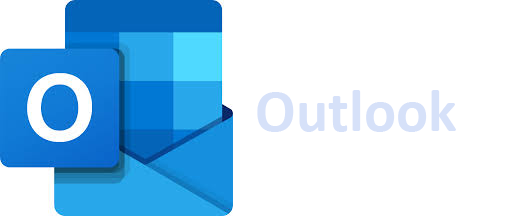 Demo Outlook icon. Very pale blue. Words Outlook. 