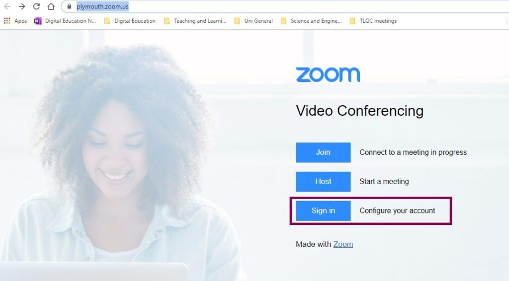 Screenshot of Zoom sign-in page.