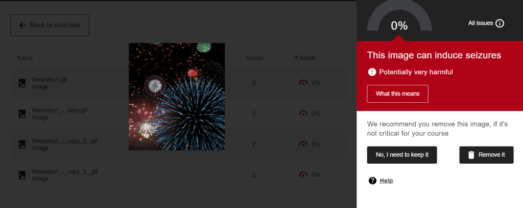 Screenshot of Ally report. Image of fireworks. Red box. Dial 0%. 