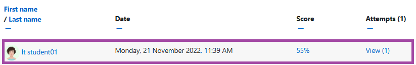 Screenshot of an attempt (highlighted) made in H5P.