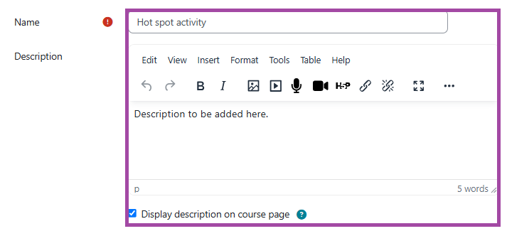 Screenshot of the ‘General’ section (highlighted) within the settings of an H5P activity.