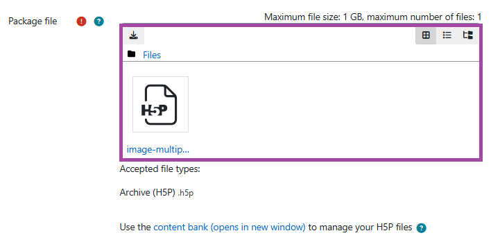 Screenshot of the ‘Package file’ setting (highlighted).