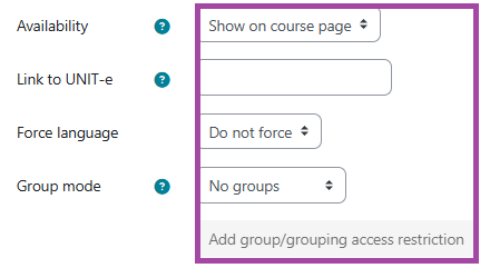 Screenshot of the ‘Common module settings’ section (highlighted) within the settings of an H5P object.