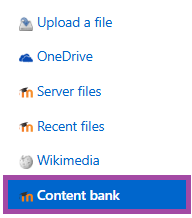 Screenshot of the ‘Content bank’ menu (highlighted) within the File picker of the DLE.