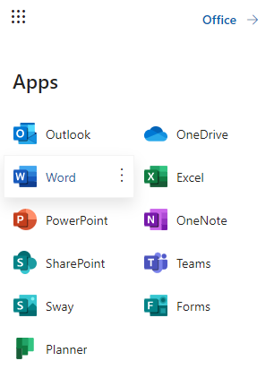 Screen shot of Microsoft Office Online Apps