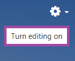 Screenshot of clicking on the ‘Turn editing on’ button (highlighted) in a DLE course.