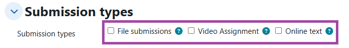 Screenshot of the ‘Submission types’ section (highlighted) within the settings of a submission point.