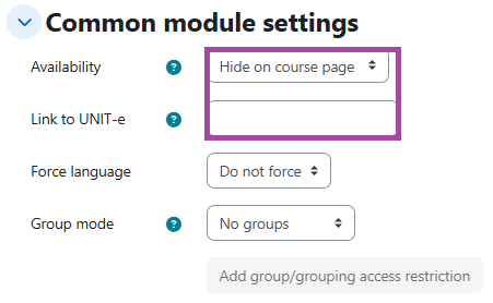 Screenshot of the ‘Common module settings’ section (highlighted) within the settings of a submission point.