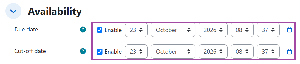 Screenshot of the 'Availability' section settings (highlighted), within a 'Forum' activity.