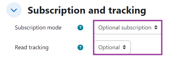 Screenshot of the 'Subscription and tracking' section settings (highlighted), within a 'Forum' activity.