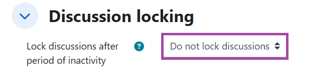 Screenshot of the 'Discussion locking' section settings (highlighted), within a 'Forum' activity.
