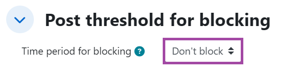 Screenshot of the 'Post threshold for blocking' section settings (highlighted), within a 'Forum' activity.