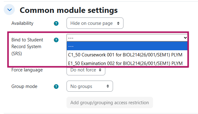 Screen shot of common module settings