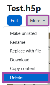 Screenshot of the ‘More’ and ‘Delete’ buttons (highlighted).