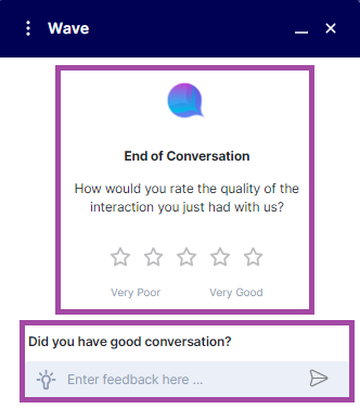 Screenshot of the display of an ended conversation (highlighted) in the Wave Chatbot.