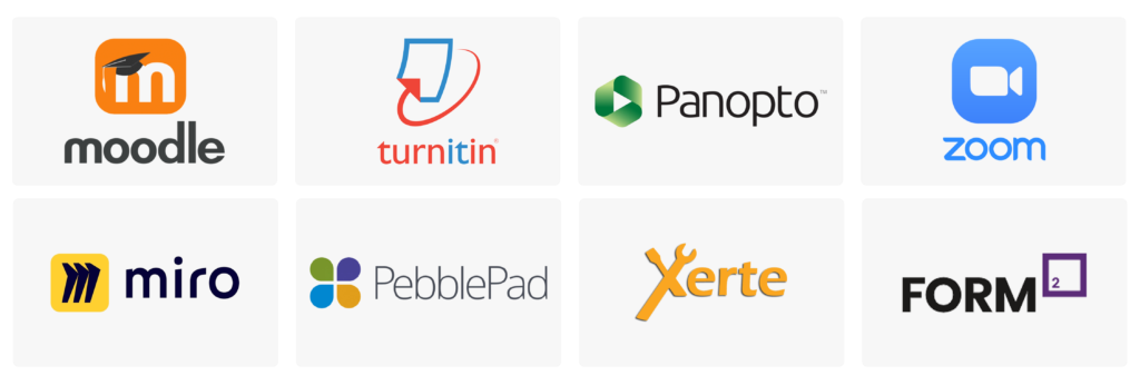 Screenshot of the icons (highlighted) of the tools managed by the Digital Education team.