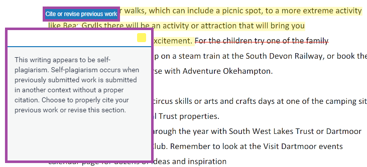 Screenshot of the display of the ‘QuickMark’ section (highlighted) as a feedback type of a student submission within Turnitin.
