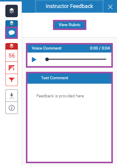 Screenshot of the display of the side-window feedback types (highlighted) of a student submission within Turnitin.