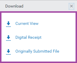 Screenshot of the display of the downloadable options (highlighted) within Turnitin.