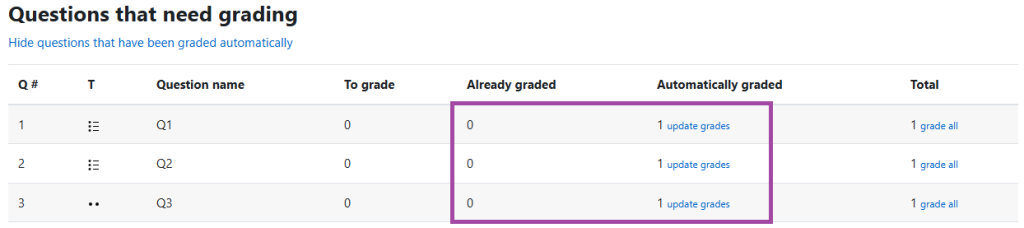 Screenshot of the question list that can be manually marked (highlighted).