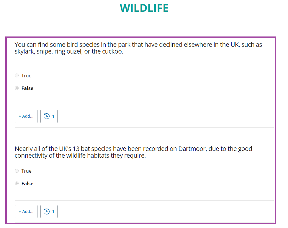 Screenshot of the display of the grayed out areas/sections (highlighted) within a PebblePad workbook submission.
