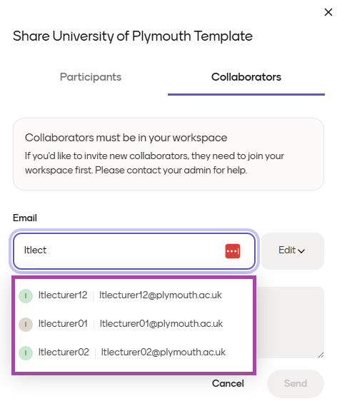 Screenshot of the suggestion box (hihglighted) within Mentimeter when sharing a presentation.