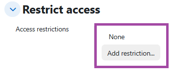 Screenshot highlighting the ‘Add restriction’ button.
