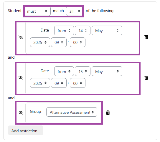 Screenshot of a restriction set standing from multiple conditions (highlighted).