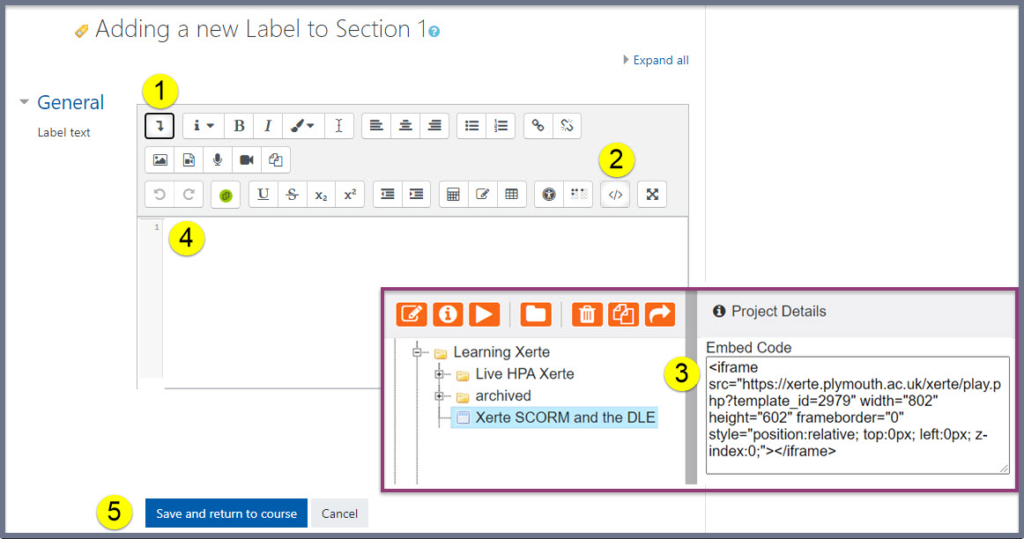 Xerte Embedding to the DLE