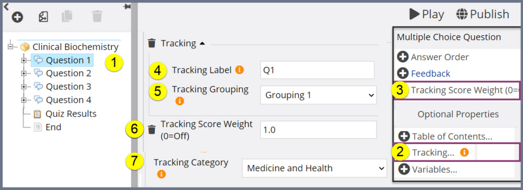 Setting up the tracking for each Question