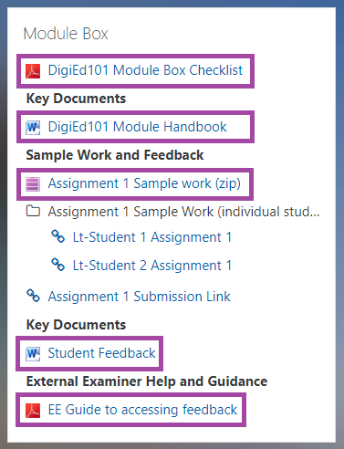 Screenshot of the display of the files (highlighted) within Module Boxes.