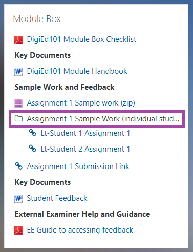Screenshot of the display of the folders (highlighted) within Module Boxes.