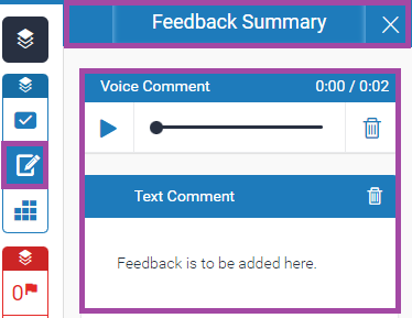 Screenshot of the display of the ‘Feedback Summary’ menu (highlighted) in the Turnitin side panel.