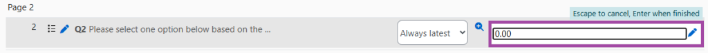 Screenshot of adjusting a score for a question (highlighted).