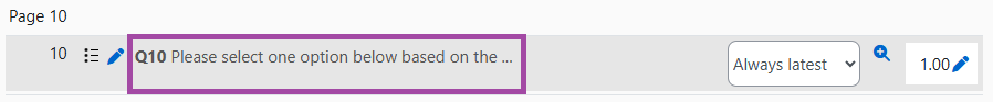 Screenshot of a question text (highlighted) within the ‘Questions’ menu.