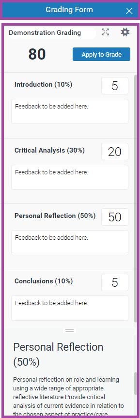 Screenshot of the Grading Form (highlighted) in Turnitin’s side panel.