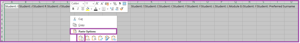 Screenshot of pasting content from the clipboard (highlighted) to a spreadsheet in Excel.