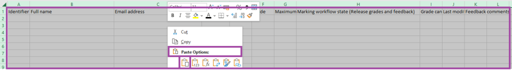 Screenshot of pasting content from the clipboard (highlighted) to a spreadsheet in Excel.