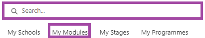 Screenshot of the search box and ‘My Modules’ button (highlighted) in S4.