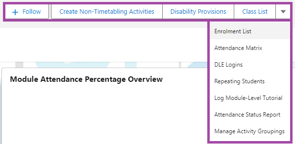 Screenshot of the ‘Class List’ and arrow buttons (highlighted) to navigate to the ‘Enrolment List’ in S4 under a module page.